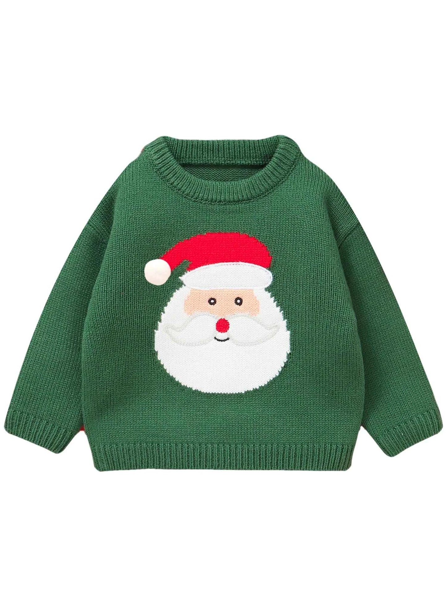 Kids Christmas Sweater – Long Sleeve Crew Neck Santa Claus & Elk Winter Sweater
