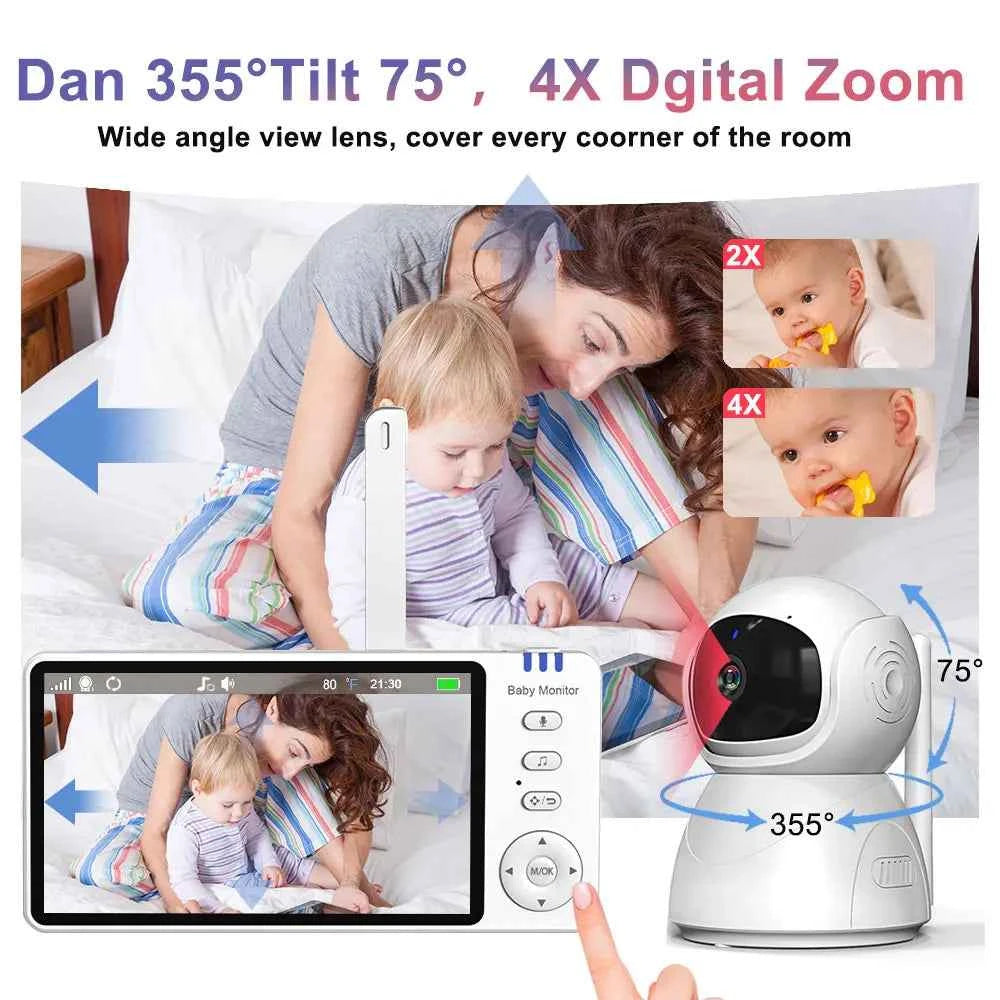 5.0 Inch Baby Monitor with Camera – Wireless Video Audio Monitor with Pan-Tilt-Zoom, IPS Screen, Lullabies & Long Battery Life