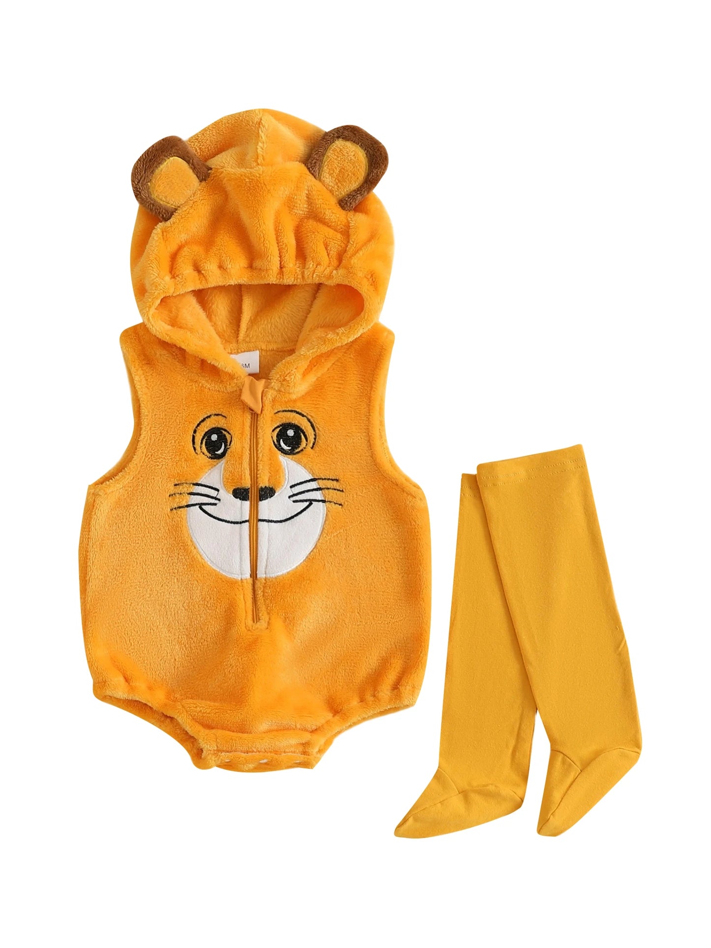 Toddler Lion Halloween Costume – Soft Fleece Hooded Jumpsuit with Socks for Kids