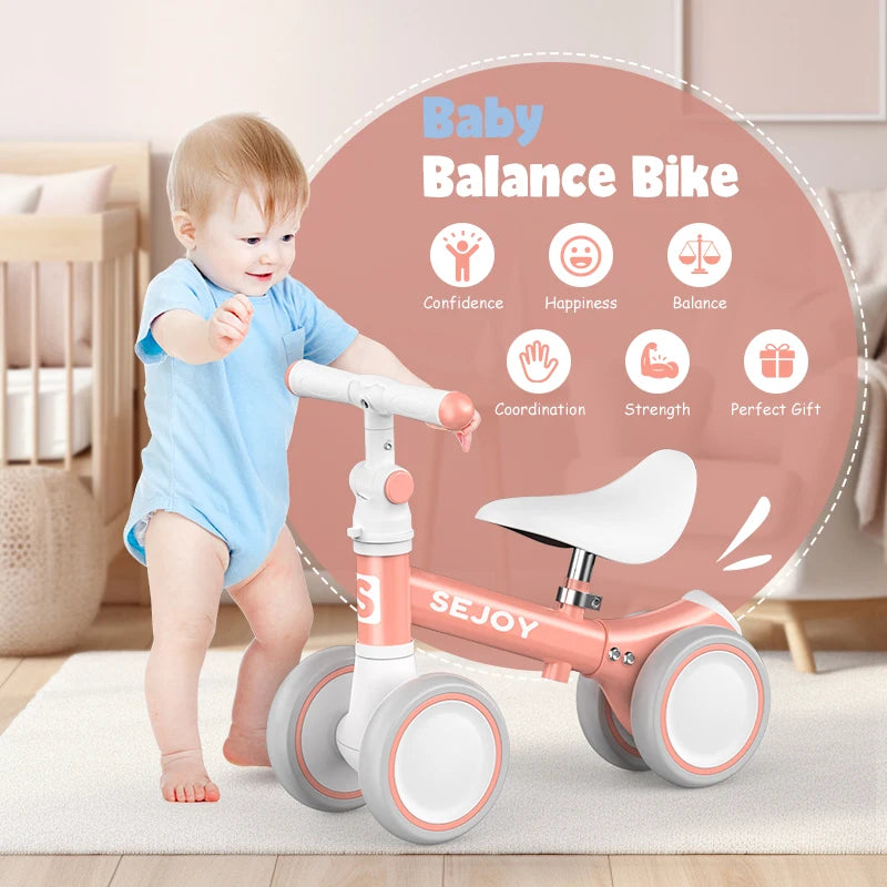 4-Wheel Balance Baby Bike for Girls Ages 1-3