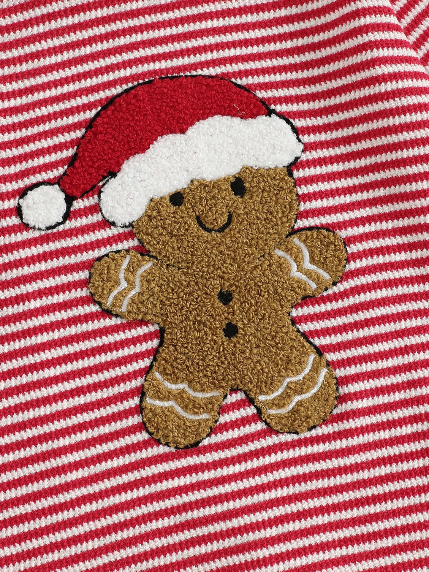 Christmas Jumpsuit – Gingerbread Man Embroidered Long Sleeve Striped Romper