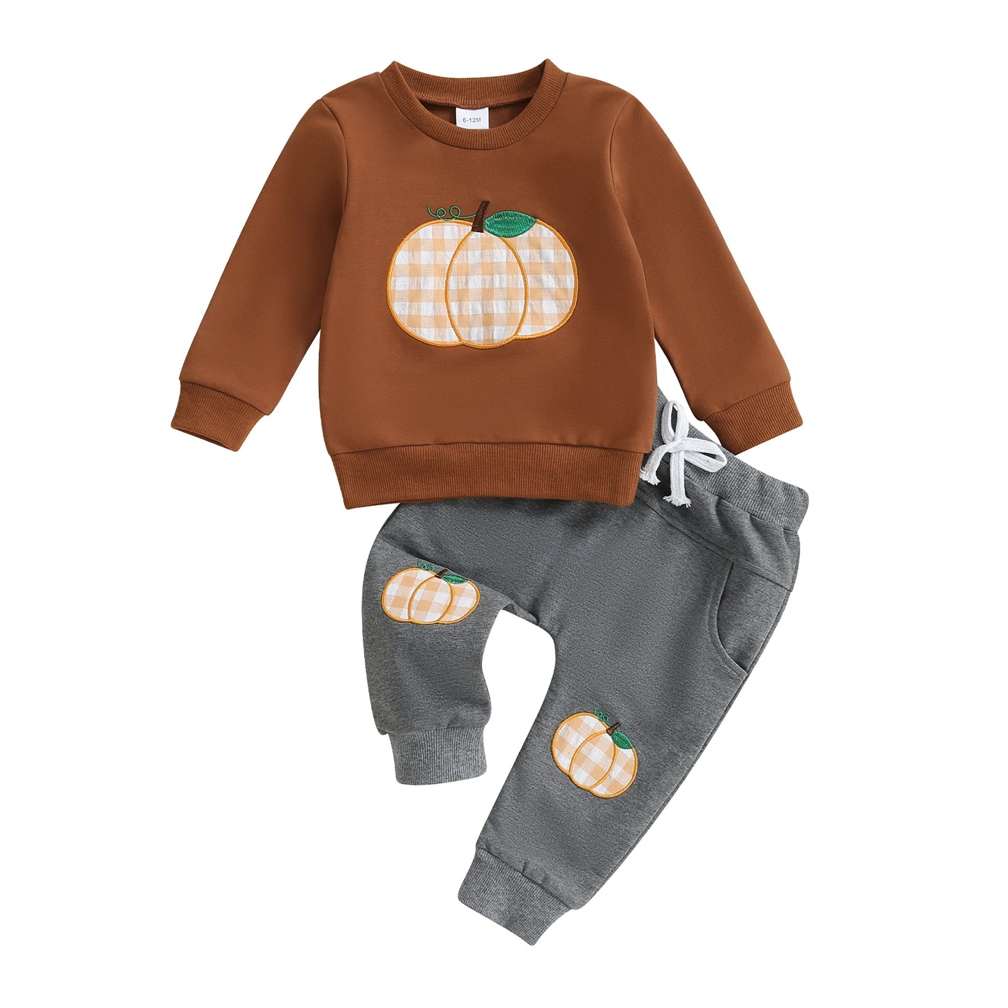 Baby Girl Fall Outfit – 2-Piece Pumpkin Print Top and Sweatpants Set – Cozy Autumn Clothes