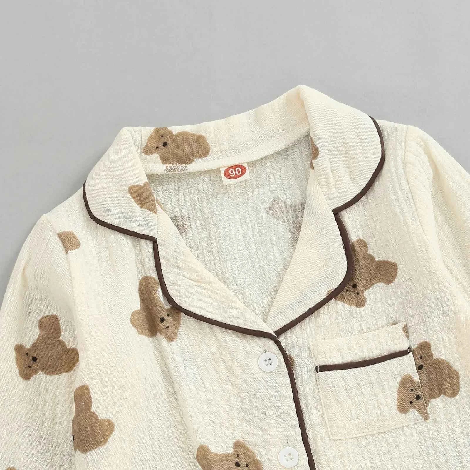 Kids Bear Pajama Set – Long Sleeve Shirt & Printed Pants