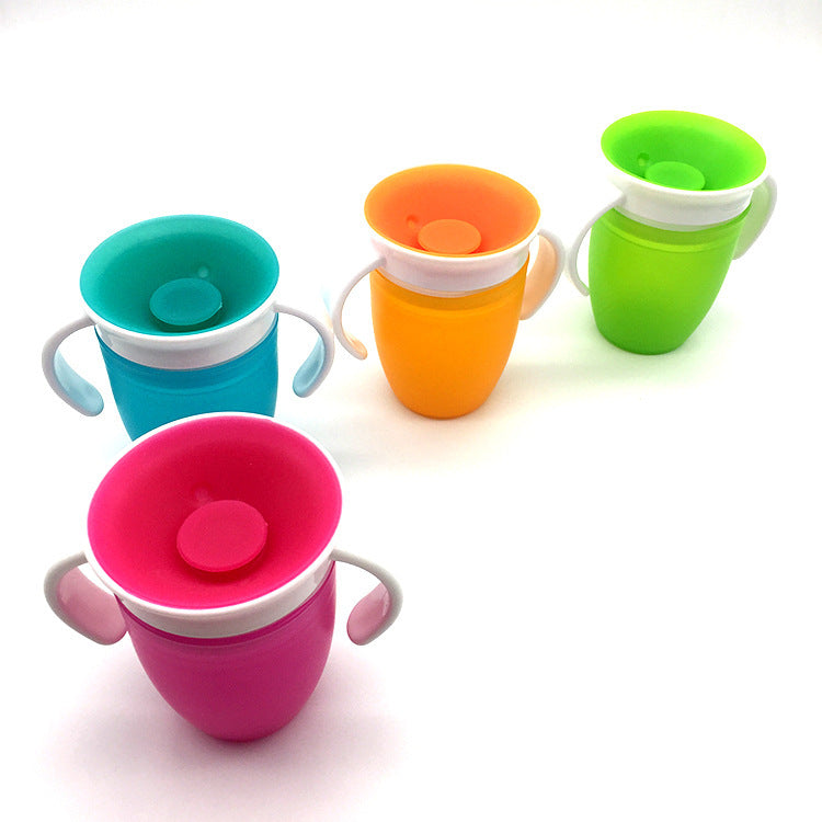 360° Rotatable Baby Drinking Cup – Leakproof Silicone Bottle with Double Handles & Flip Lid