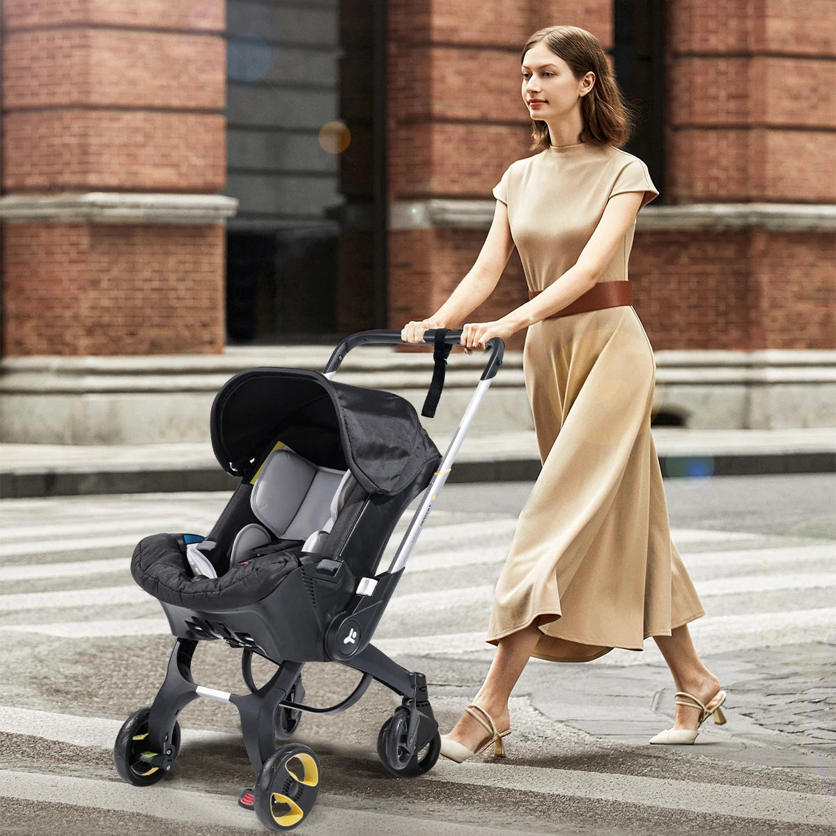 Baby stroller, Portable and foldable, metal frame, adjustable sunshade roof, two-way station wagon