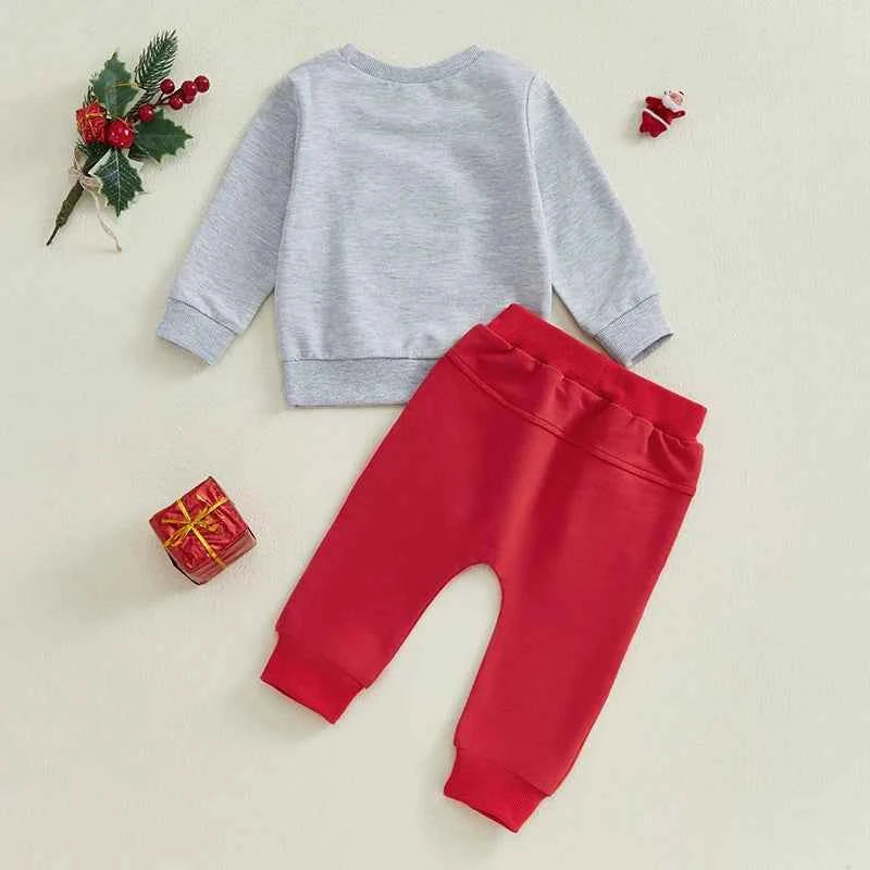 Baby Christmas Outfit Set – Santa Embroidered Long Sleeve Sweatshirt and Pants Set