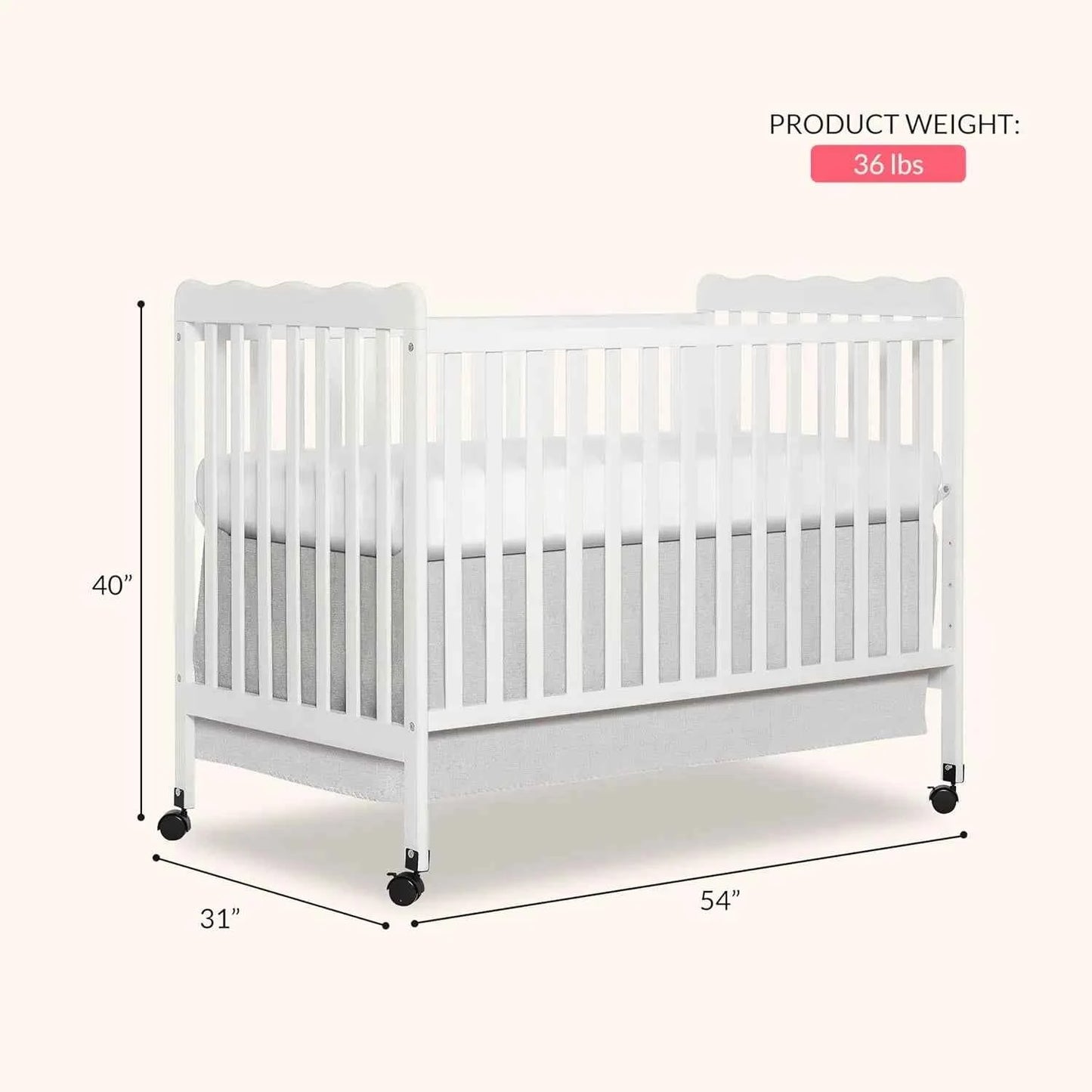 3-in-1 Convertible Baby Crib White Full-Size with 4 Adjustable Mattress Heights and Daybed Conversion