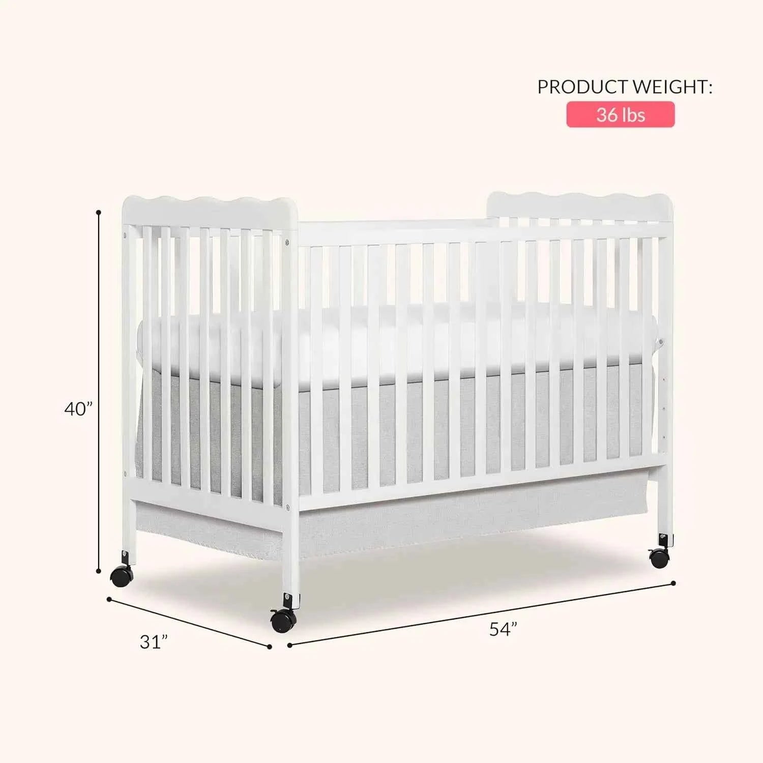 3-in-1 Convertible Baby Crib White Full-Size with 4 Adjustable Mattress Heights and Daybed Conversion