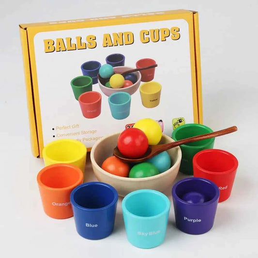 Wooden Color Sorting Toy for Toddlers – Early Learning Game with 7 Balls and 7 Cups