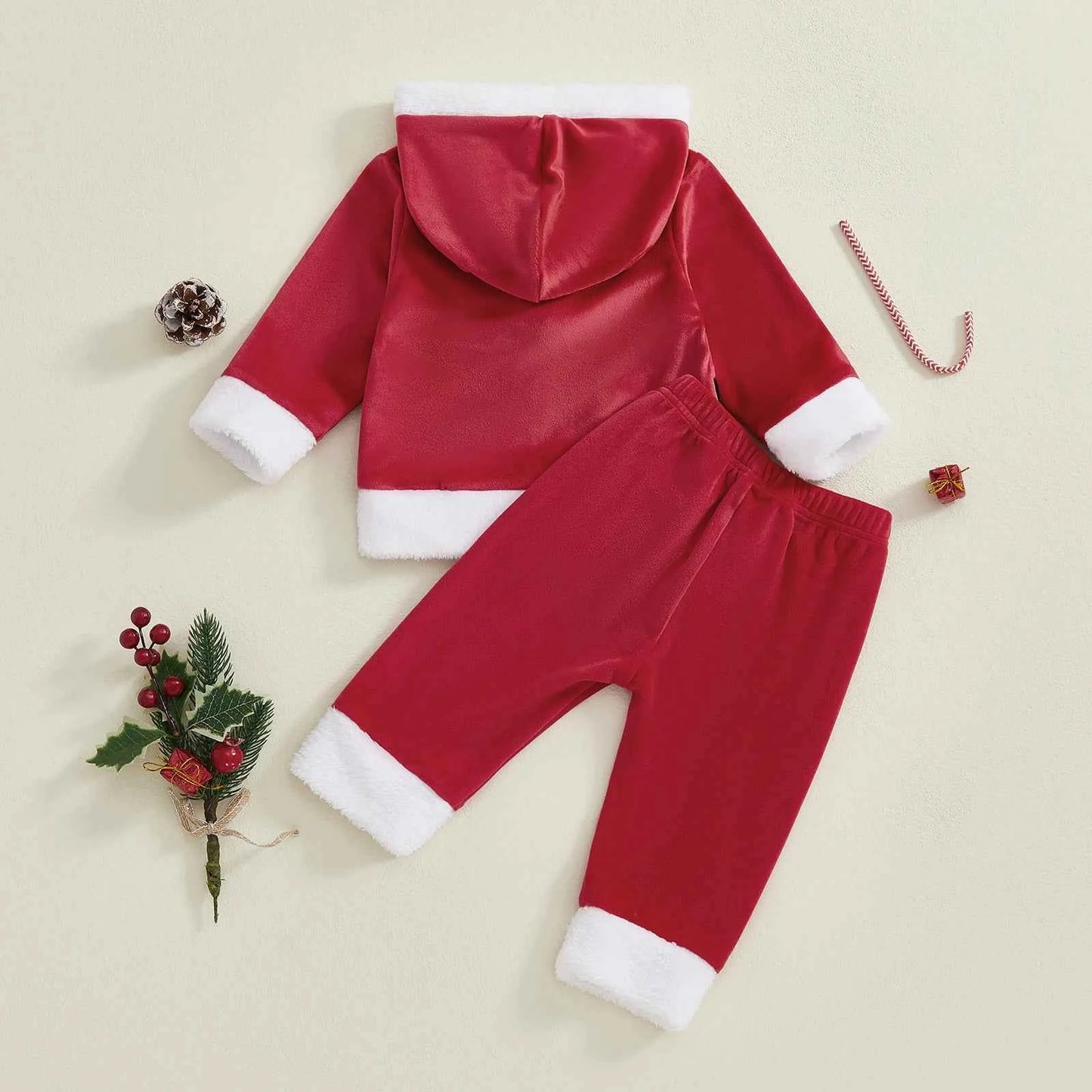 Baby Santa Claus Outfit – Long Sleeve Hooded Sweatshirt with Pants Christmas Costume Set