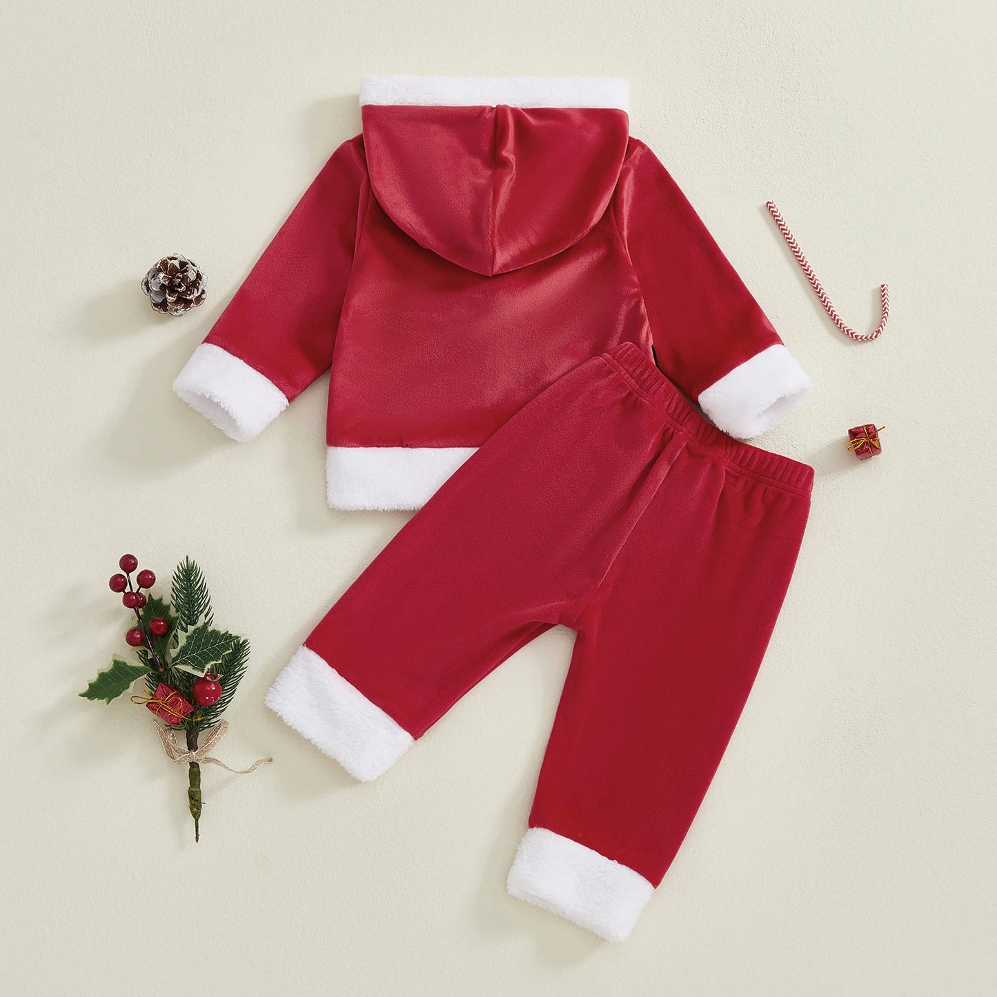 Baby Santa Claus Outfit – Long Sleeve Hooded Sweatshirt with Pants Christmas Costume Set