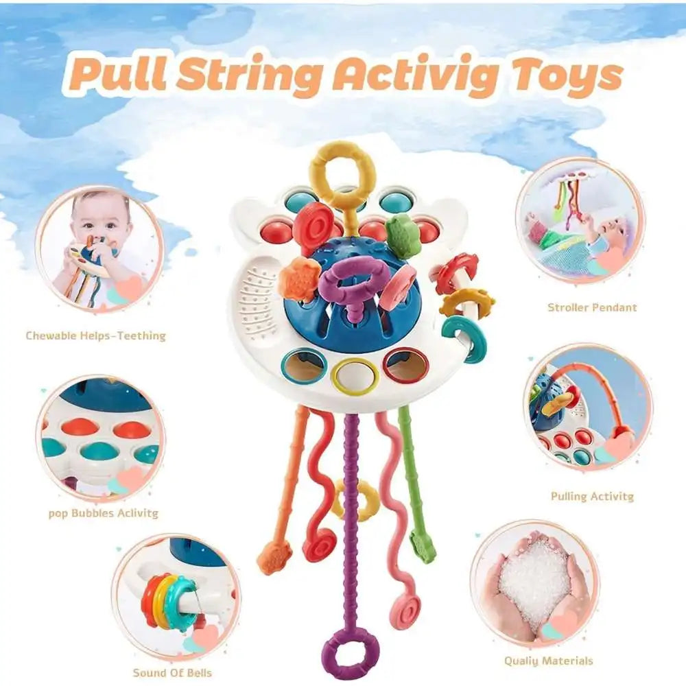 Montessori Baby Toys for 6–36 Months – Pull String Teether, Sensory Shapes, Play Phone & Remote