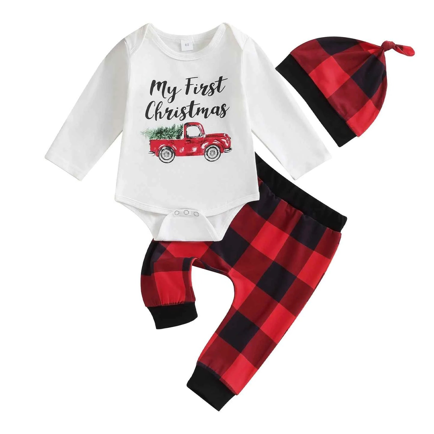 My First Christmas Baby Outfit – 3PCS Romper Set (0–12M)