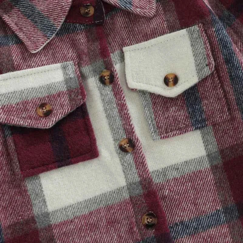 Baby Plaid Shirt Jacket – Casual Long Sleeve Button-Up Coat for Boys and Girls (0–4 Years)