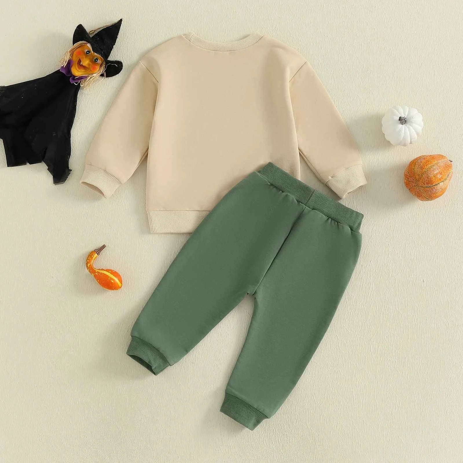 Pumpkin Turkey Tractor Embroidery Sweatshirt & Elastic Waist Pants Set