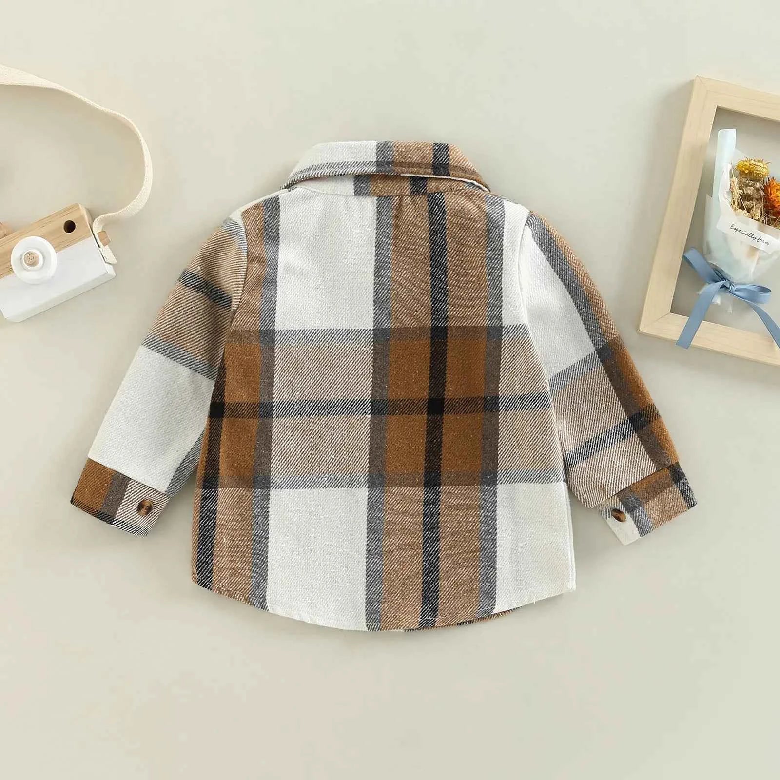Baby Plaid Shirt Jacket – Casual Long Sleeve Button-Up Coat for Boys and Girls (0–4 Years)
