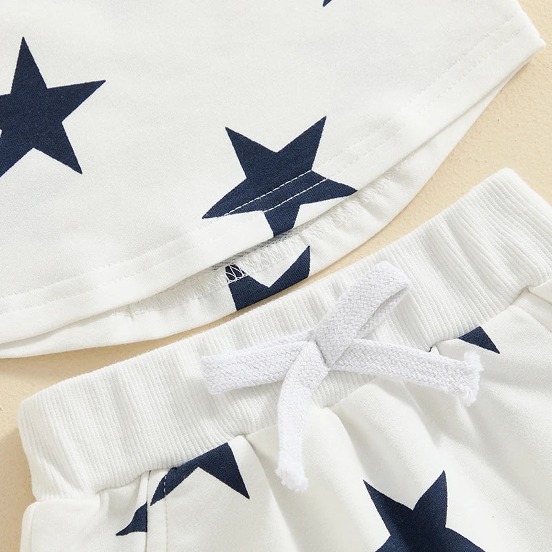 Baby Boy 4th of July Outfit Set – 3M-3Y Patriotic T-Shirt & Star Print Shorts