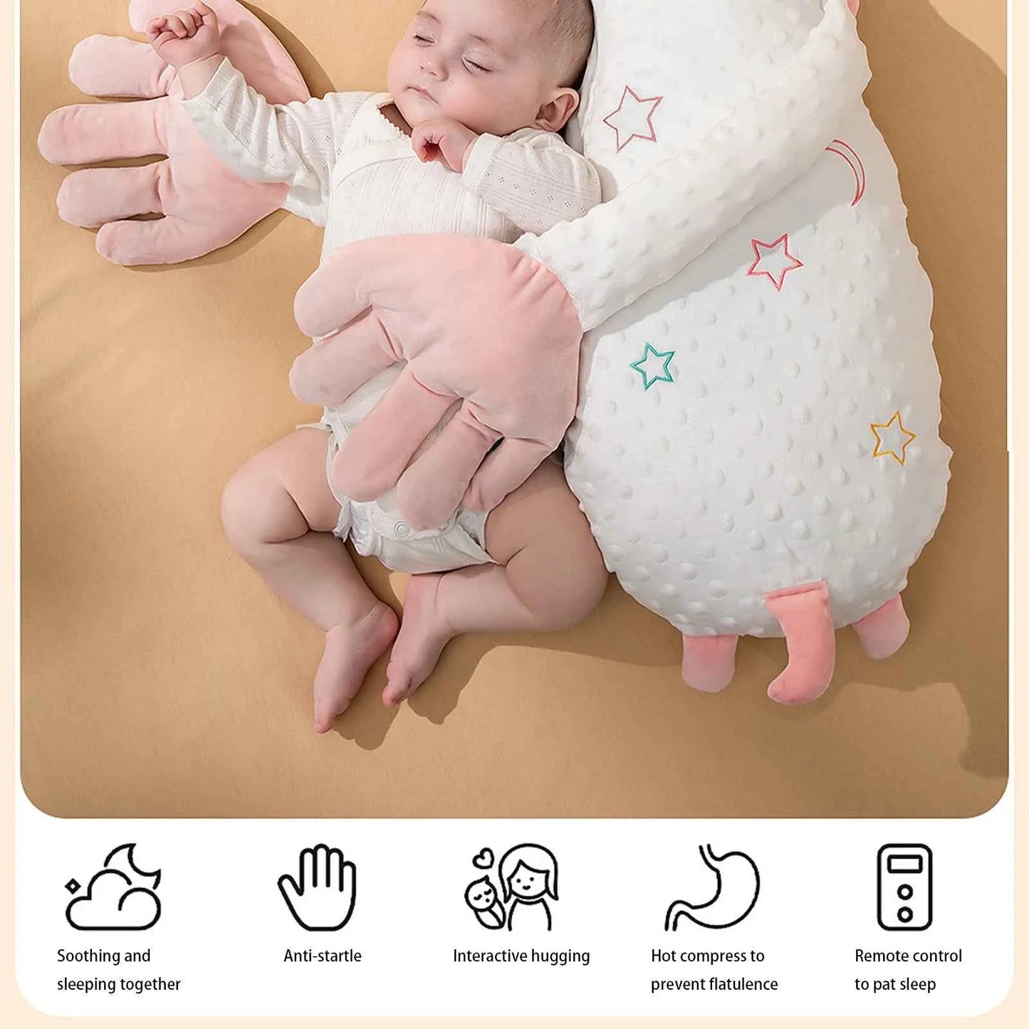 Electric Baby Sleep Patting Doll with Soothing Palm, Remote-Control Hand Pillow, Adjustable Baby Sleep Soother