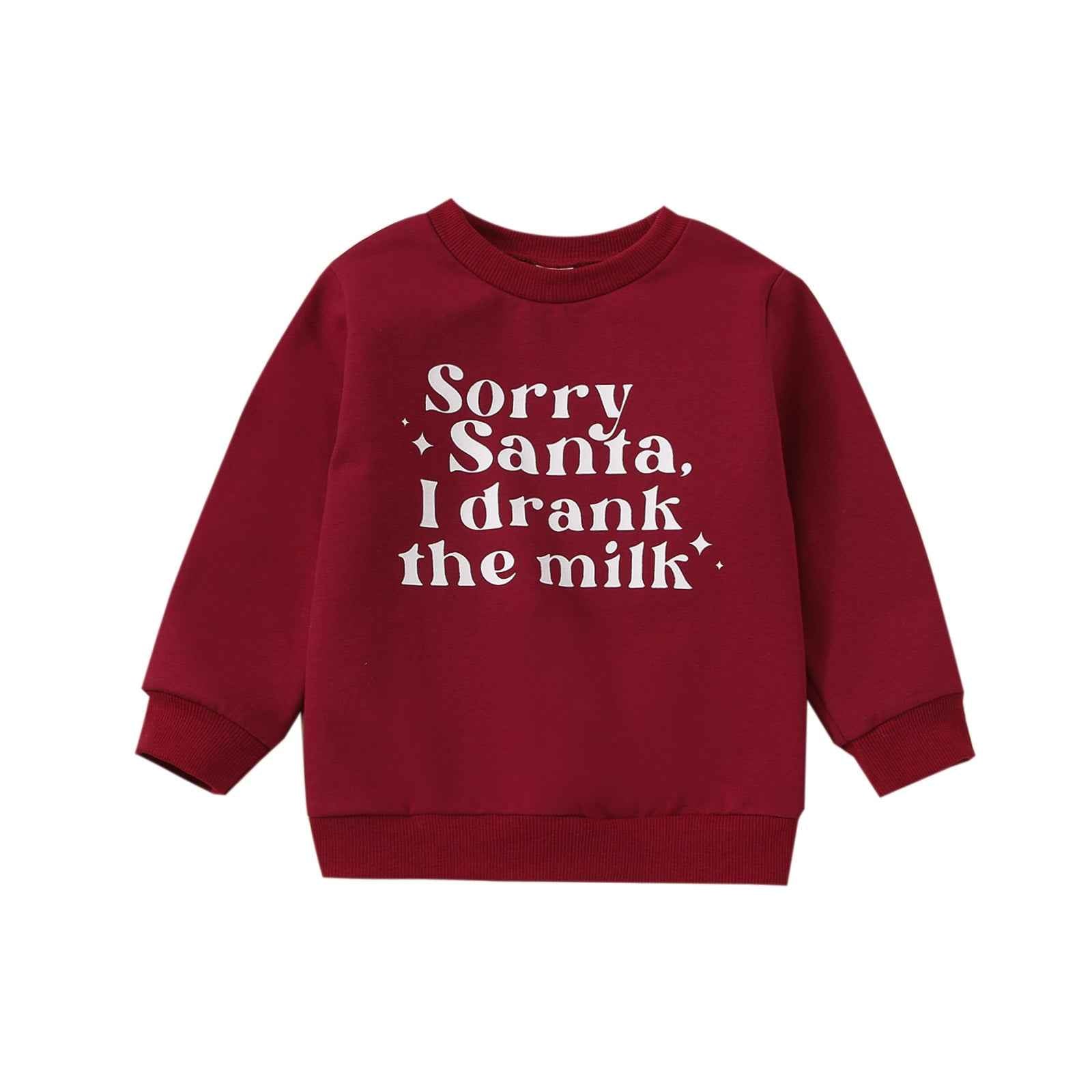Infant Baby Long Sleeve Sweatshirt – Red 'Sorry Santa I Drank The Milk' Christmas Top