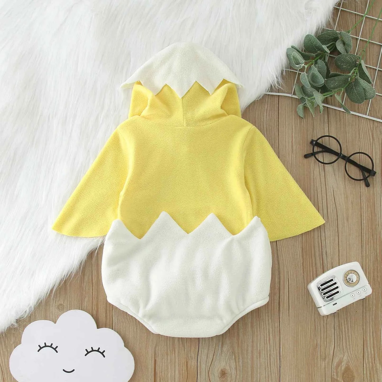 Baby Chicken Costume Fleece Romper – Hooded Winter Bodysuit for Infant Boys & Girls (3-18 Months)