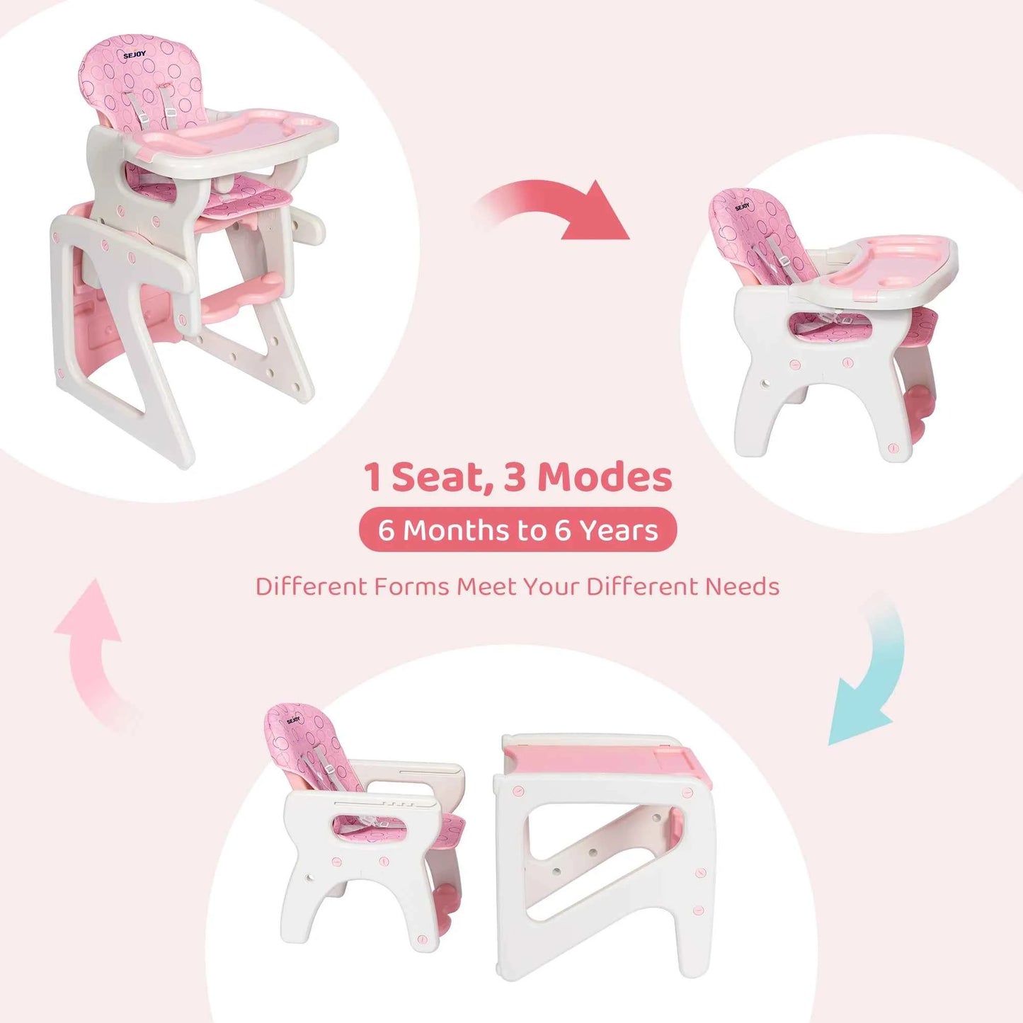 High Chair for Babies and Toddlers - 3-in-1 Adjustable Feeding Seat for 6 Months to 3 Years