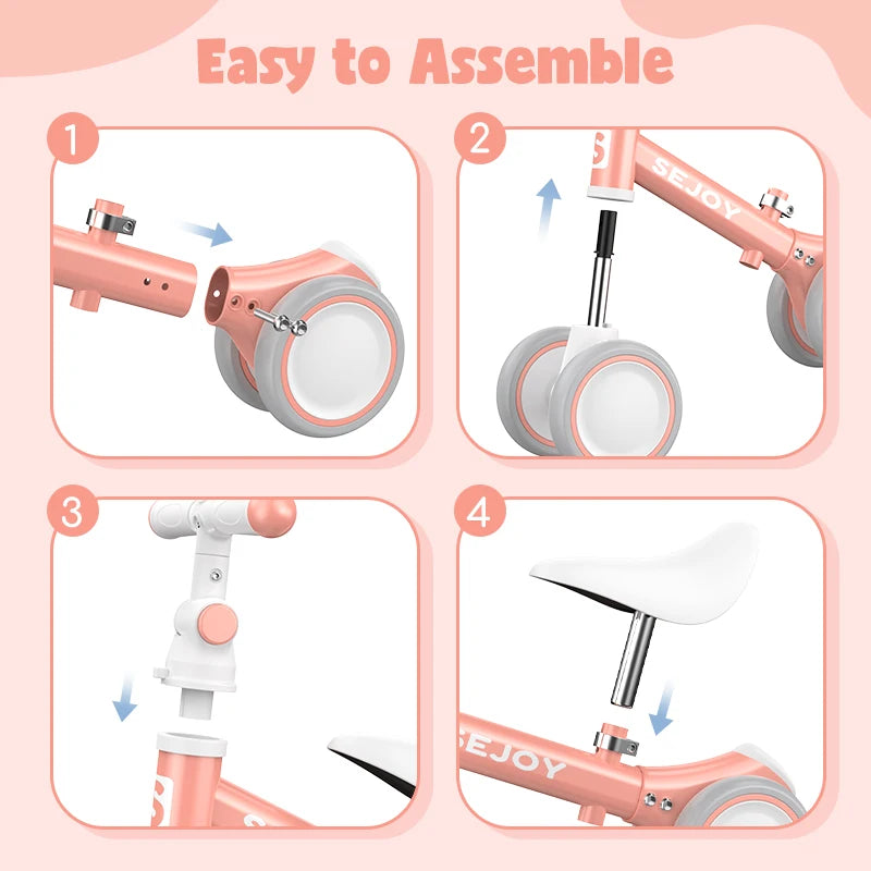 4-Wheel Balance Baby Bike for Girls Ages 1-3