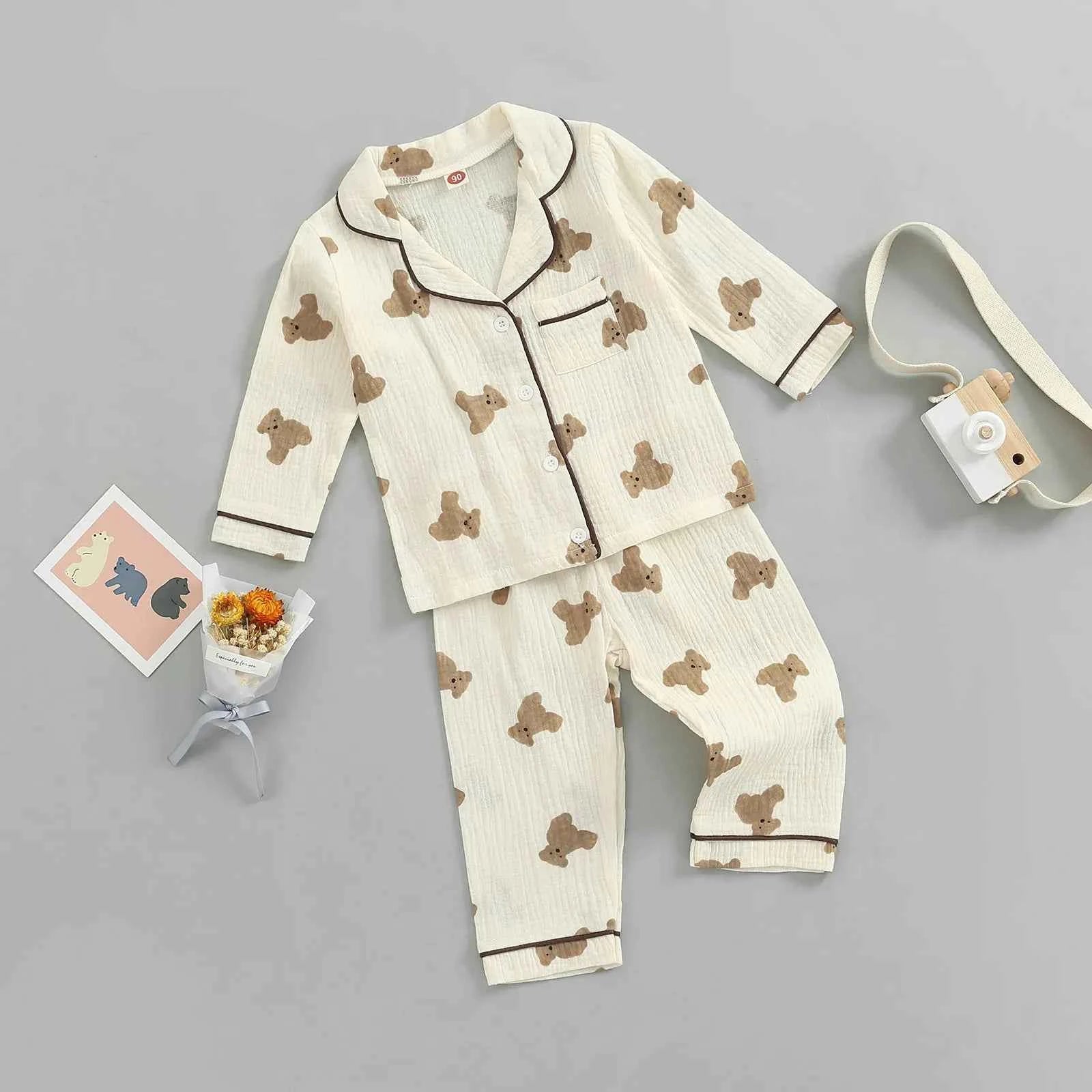 Kids Bear Pajama Set – Long Sleeve Shirt & Printed Pants
