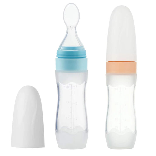 Silicone Baby Food Dispensing Spoons – 4oz Fruit & Puree Squeeze Feeders for Infants & Toddlers, Travel-Friendly (2 Pack)