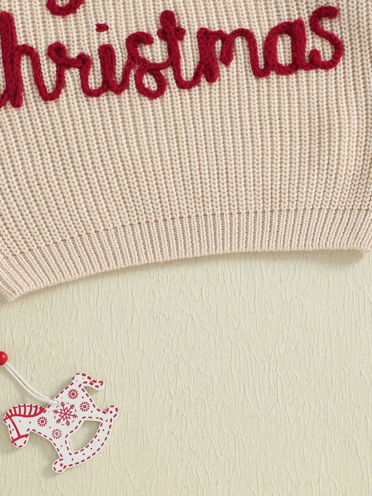 Baby Christmas Knit Sweater – Letter Embroidery Long Sleeve Pullover Top