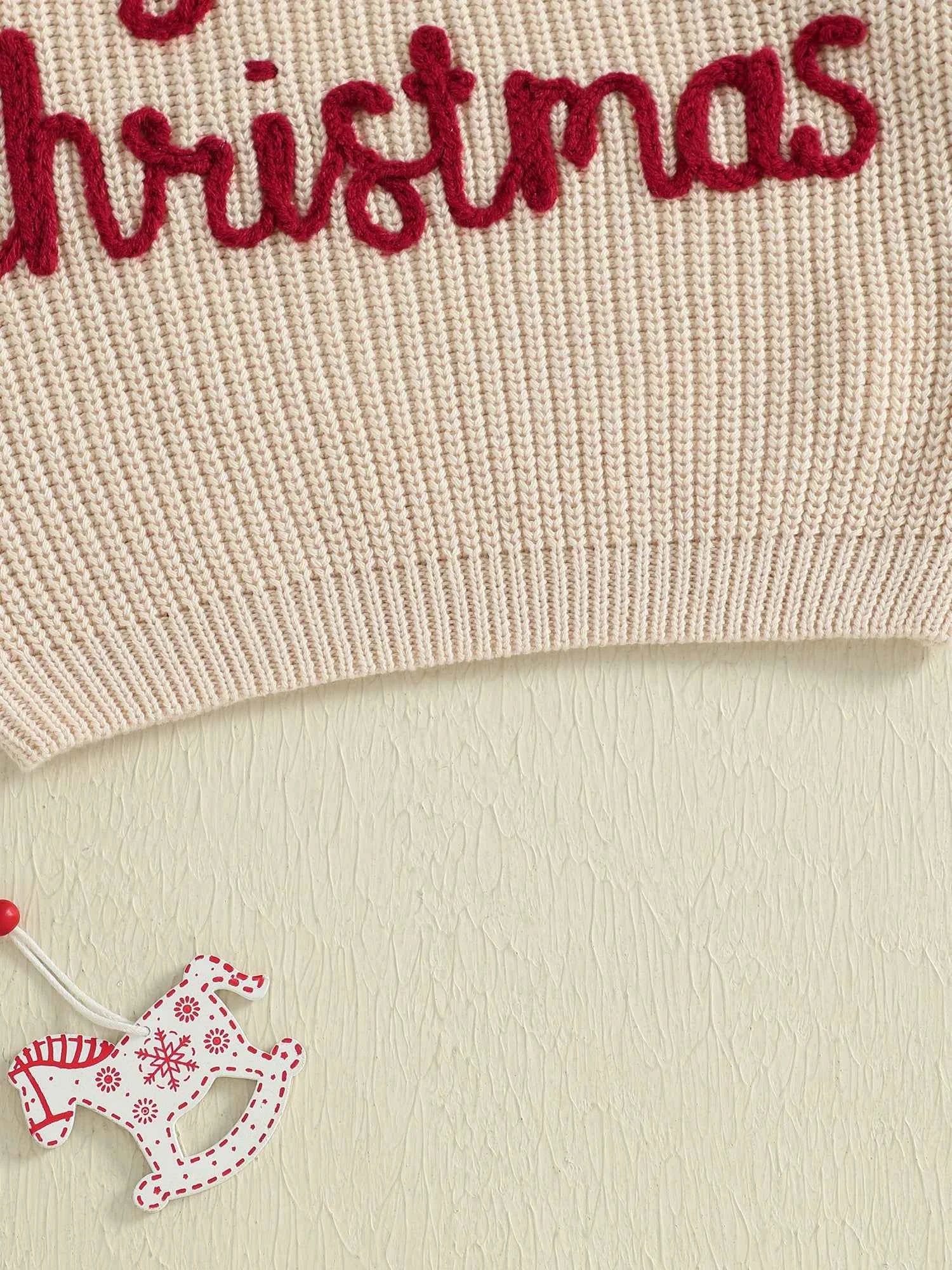 Baby Christmas Knit Sweater – Letter Embroidery Long Sleeve Pullover Top