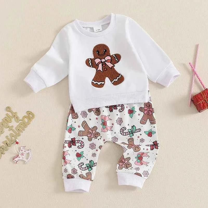 Toddler Christmas Outfit – Sweatshirt & Gingerbread Pants Set