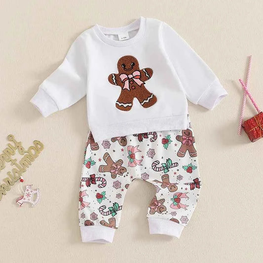 Toddler Christmas Outfit – Sweatshirt & Gingerbread Pants Set