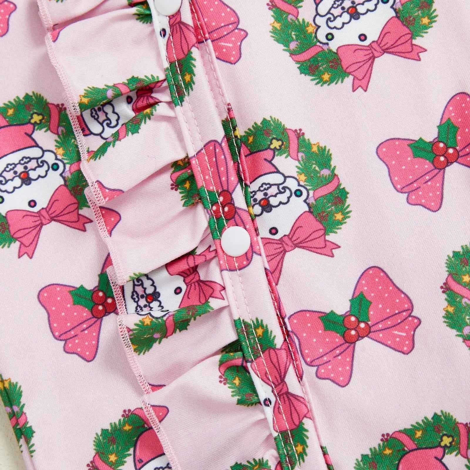 Christmas Outfit – Santa Claus Bow Print Long Sleeve Footed Romper with Matching Headband Set