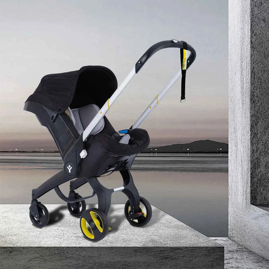 Baby stroller, Portable and foldable, metal frame, adjustable sunshade roof, two-way station wagon
