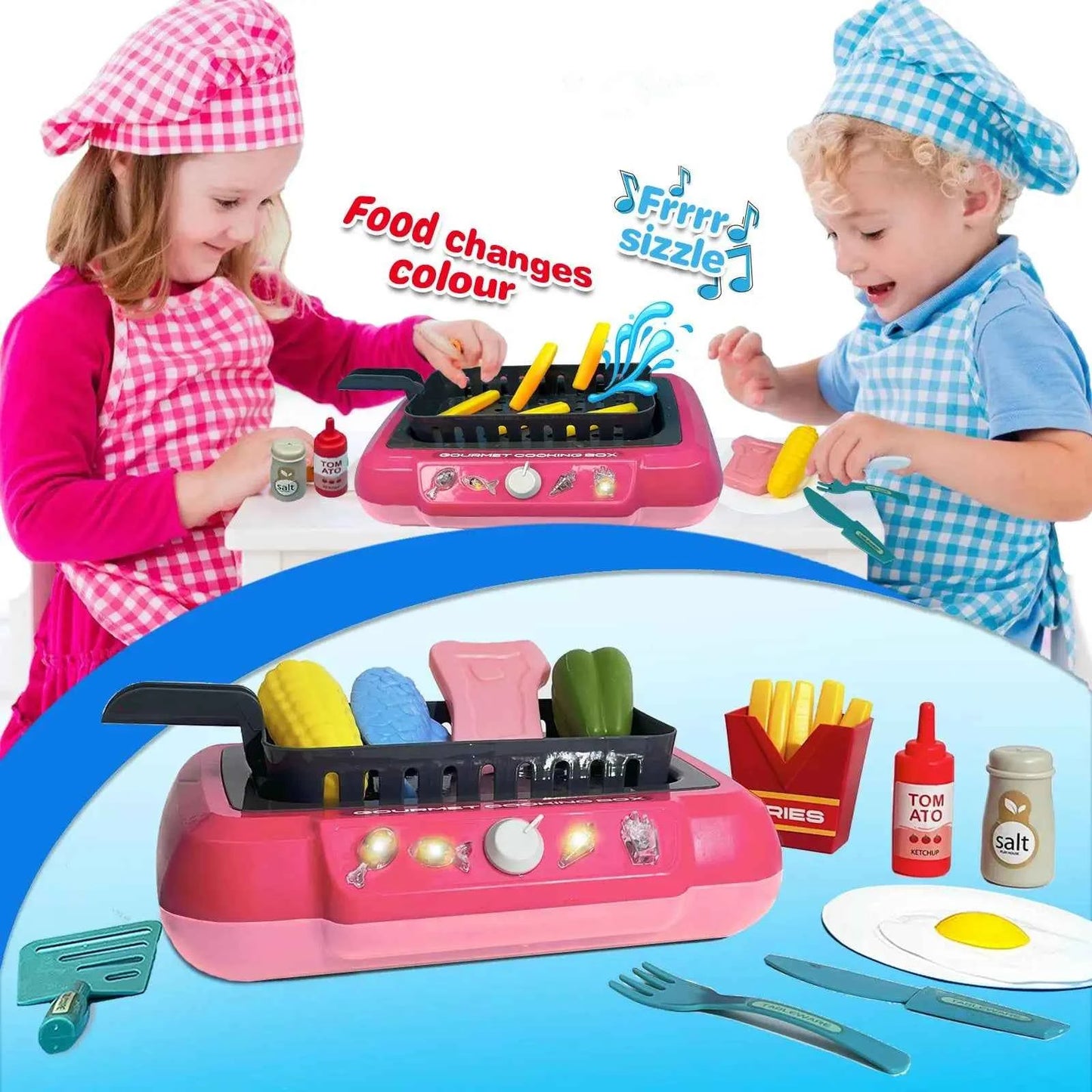 Color Changing Kids Food Fryer Pretend Play Toys for kids 3 - Gourmet Cooking Box toys