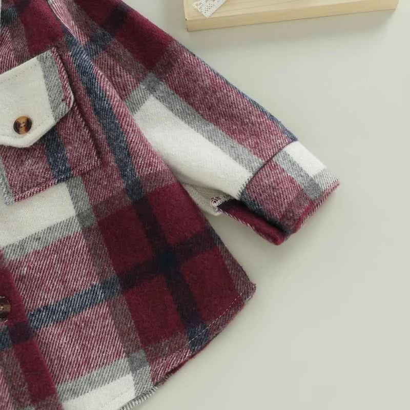 Baby Plaid Shirt Jacket – Casual Long Sleeve Button-Up Coat for Boys and Girls (0–4 Years)