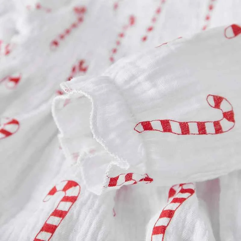 Baby Christmas Romper Set – Smocked Candy Cane Print Long Sleeve Bodysuit with Headband (2Pcs)