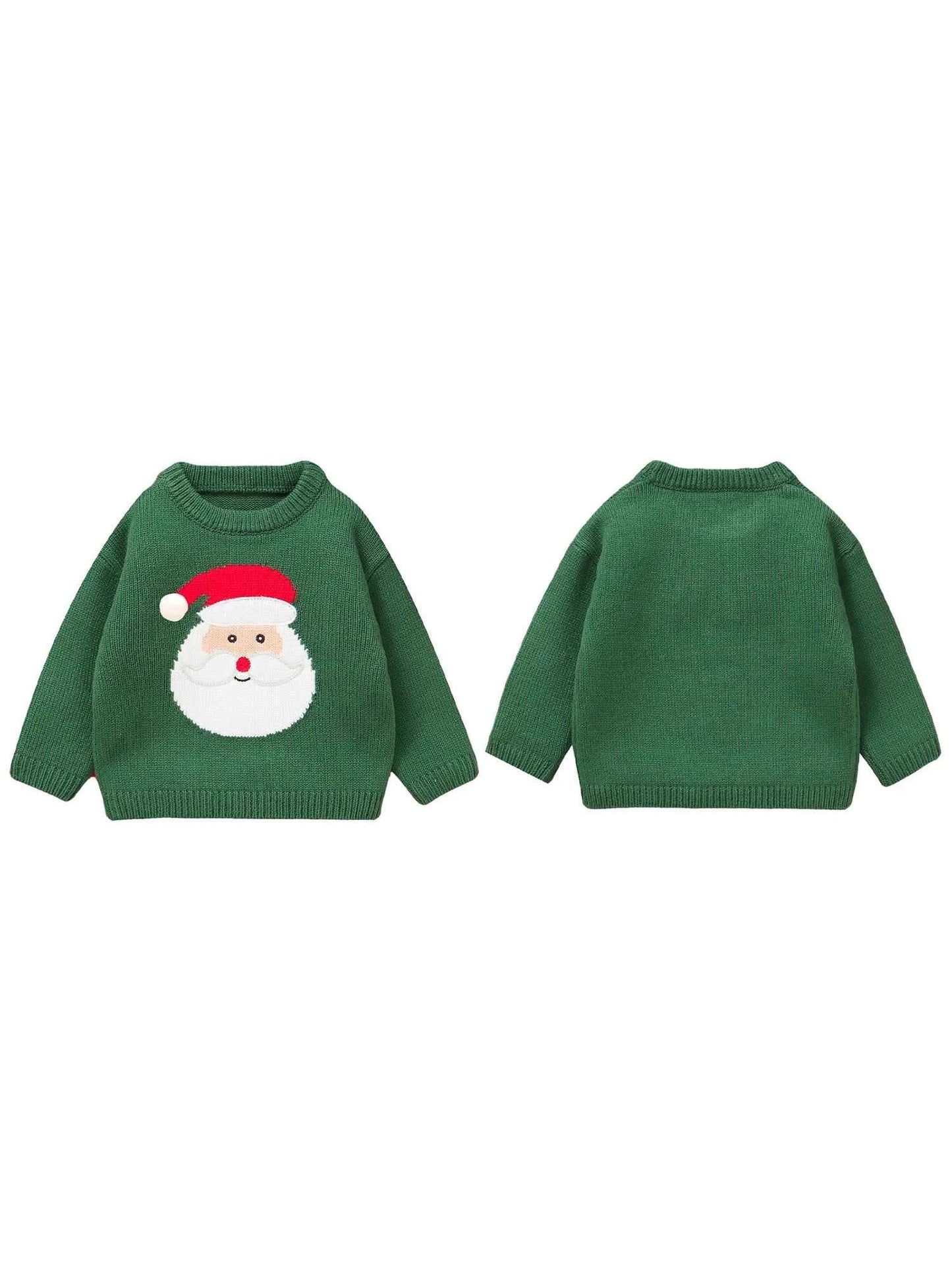 Kids Christmas Sweater – Long Sleeve Crew Neck Santa Claus & Elk Winter Sweater