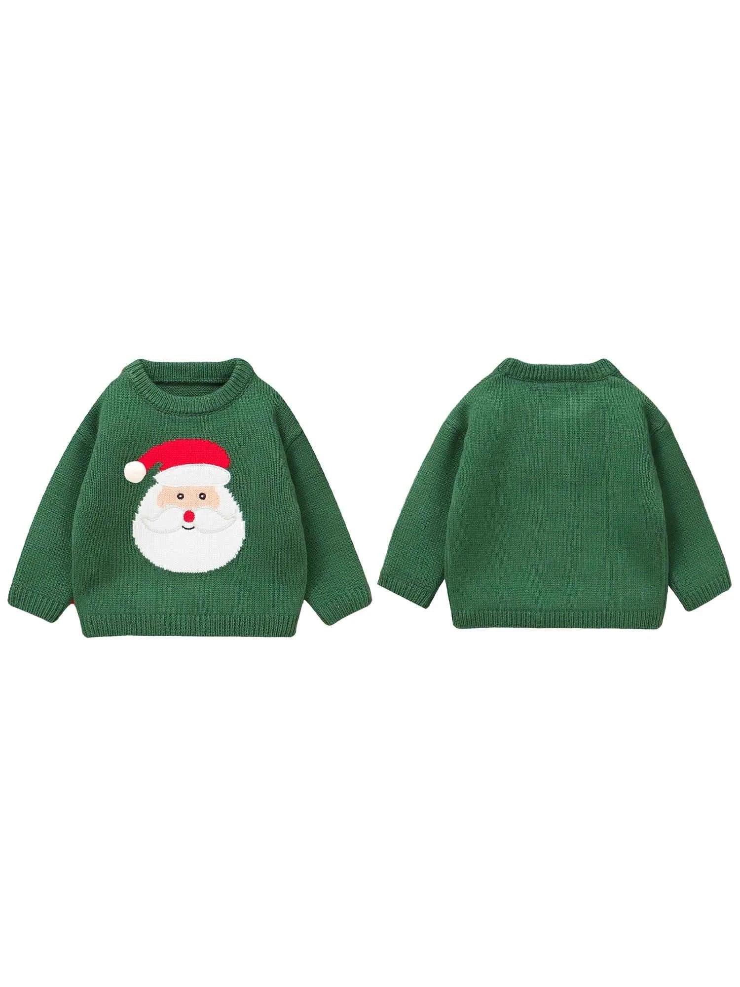 Kids Christmas Sweater – Long Sleeve Crew Neck Santa Claus & Elk Winter Sweater
