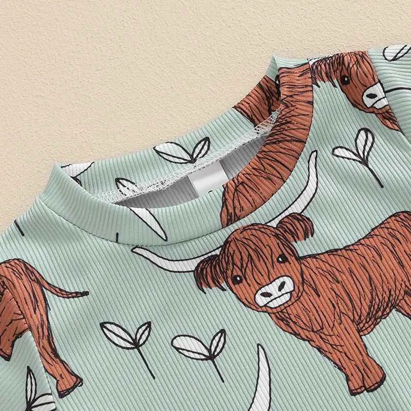 0–18M Baby Boys and Girls Western Jumpsuit, Short Sleeve Crew Neck Cow Print Summer Romper Casual Baby Outfit