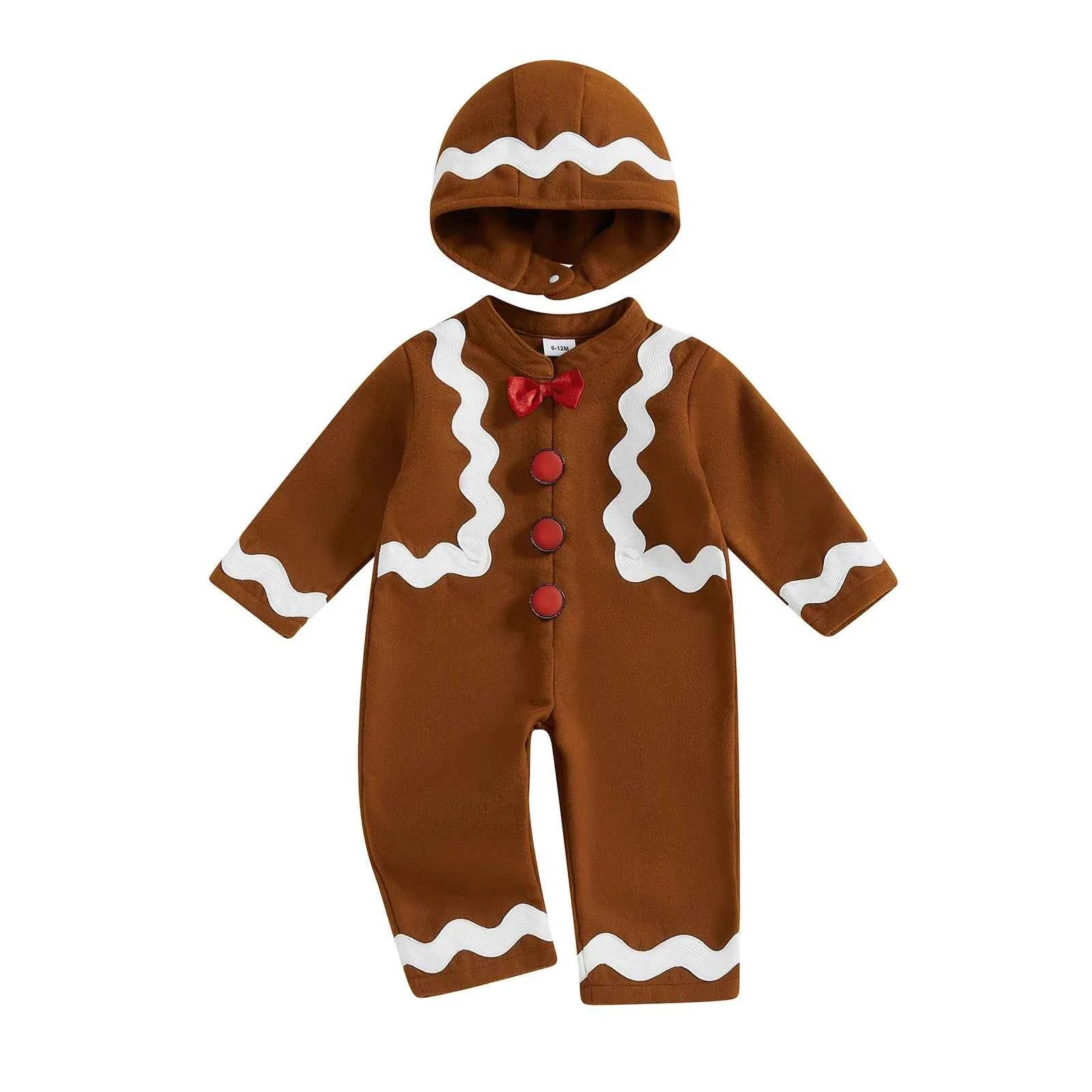 Baby Christmas Jumpsuit – Long Sleeve Crewneck Gingerbread Man Romper with Hat