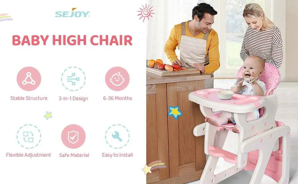 High Chair for Babies and Toddlers - 3-in-1 Adjustable Feeding Seat for 6 Months to 3 Years