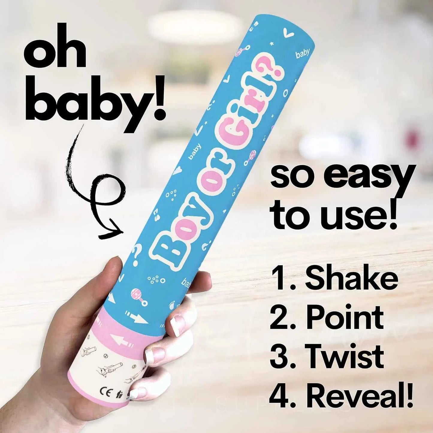 Gender Reveal Confetti & Powder Cannon Set – 4-Piece Handheld Pink or Blue Smoke Bombs Party Décor
