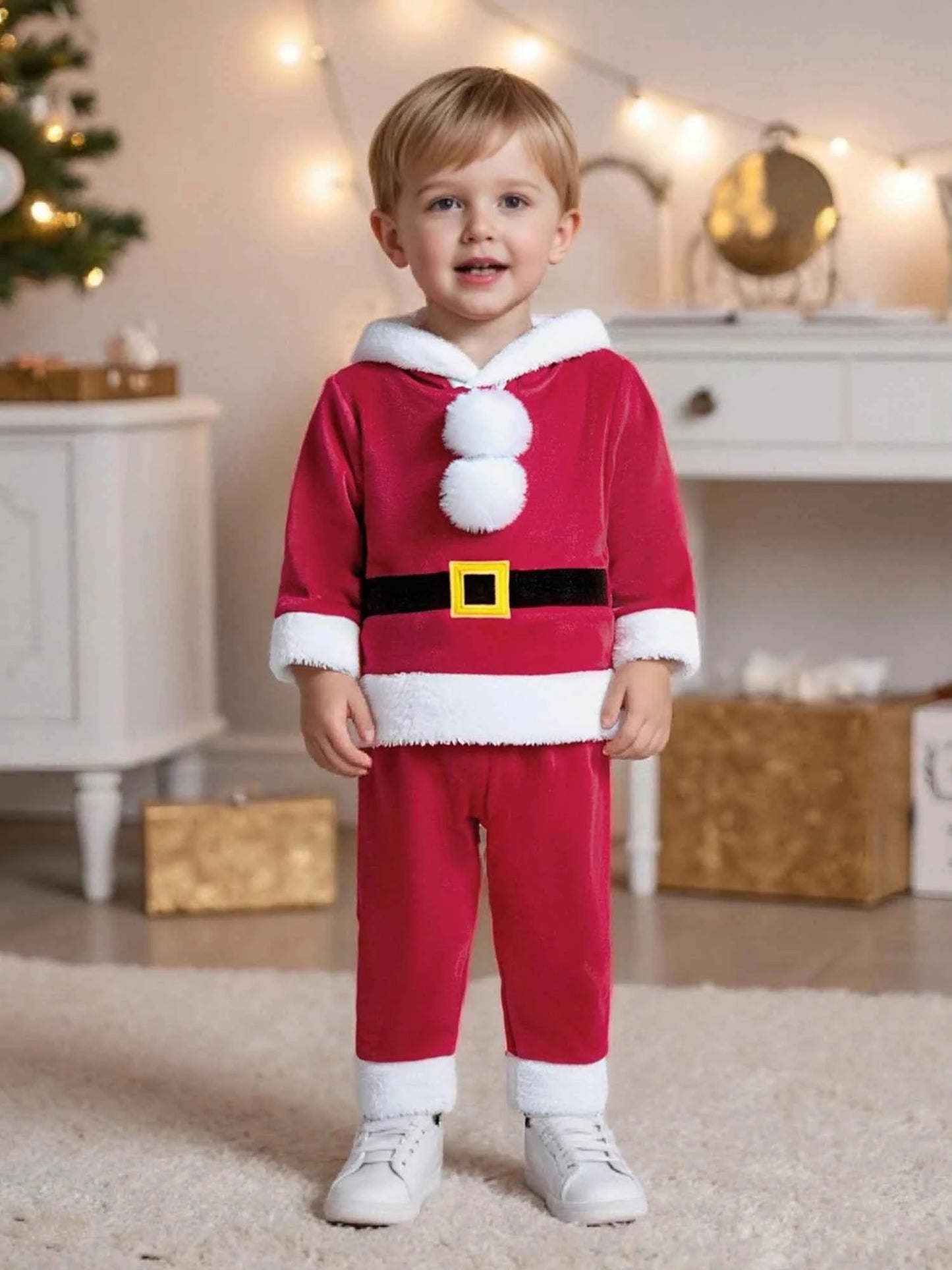 Baby Santa Claus Outfit – Long Sleeve Hooded Sweatshirt with Pants Christmas Costume Set