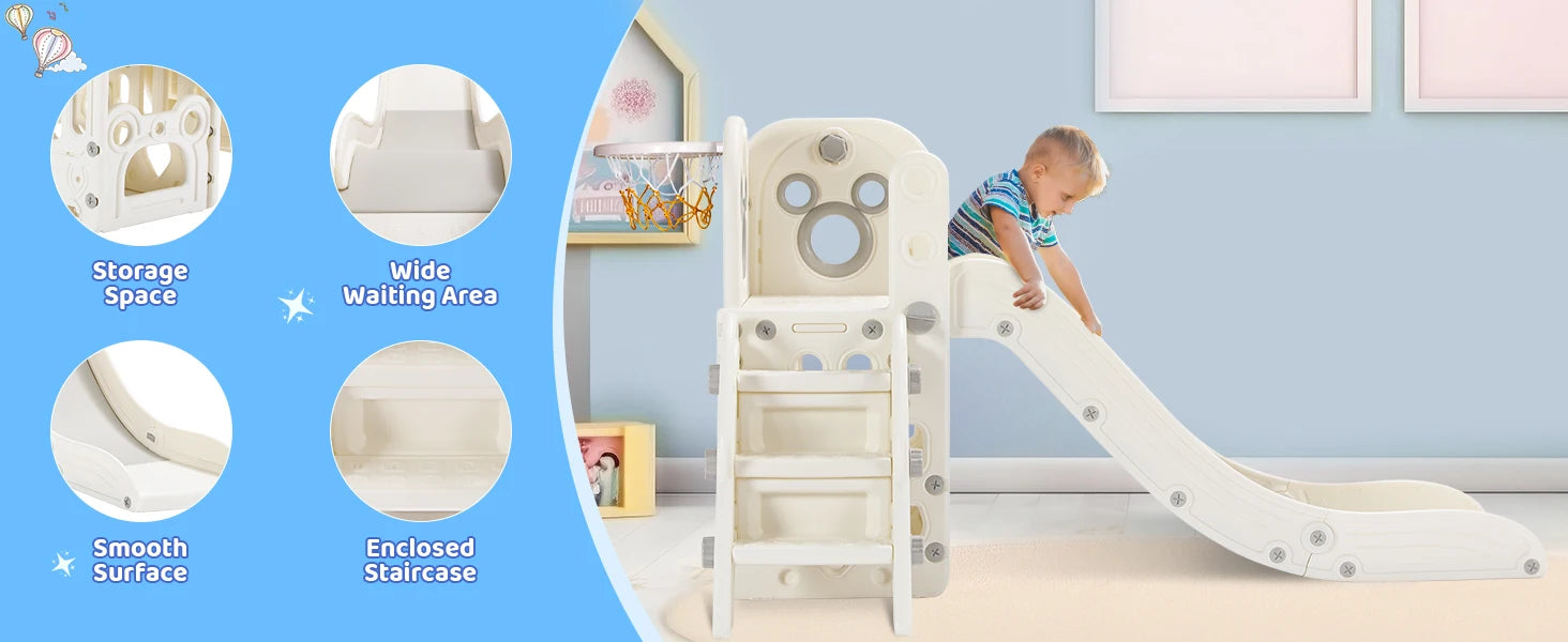 L-Shaped Toddler Slide & Climber Playset – Indoor/Outdoor Kids Activity Center with Ball Hoop - Haven's Heaven Boutique