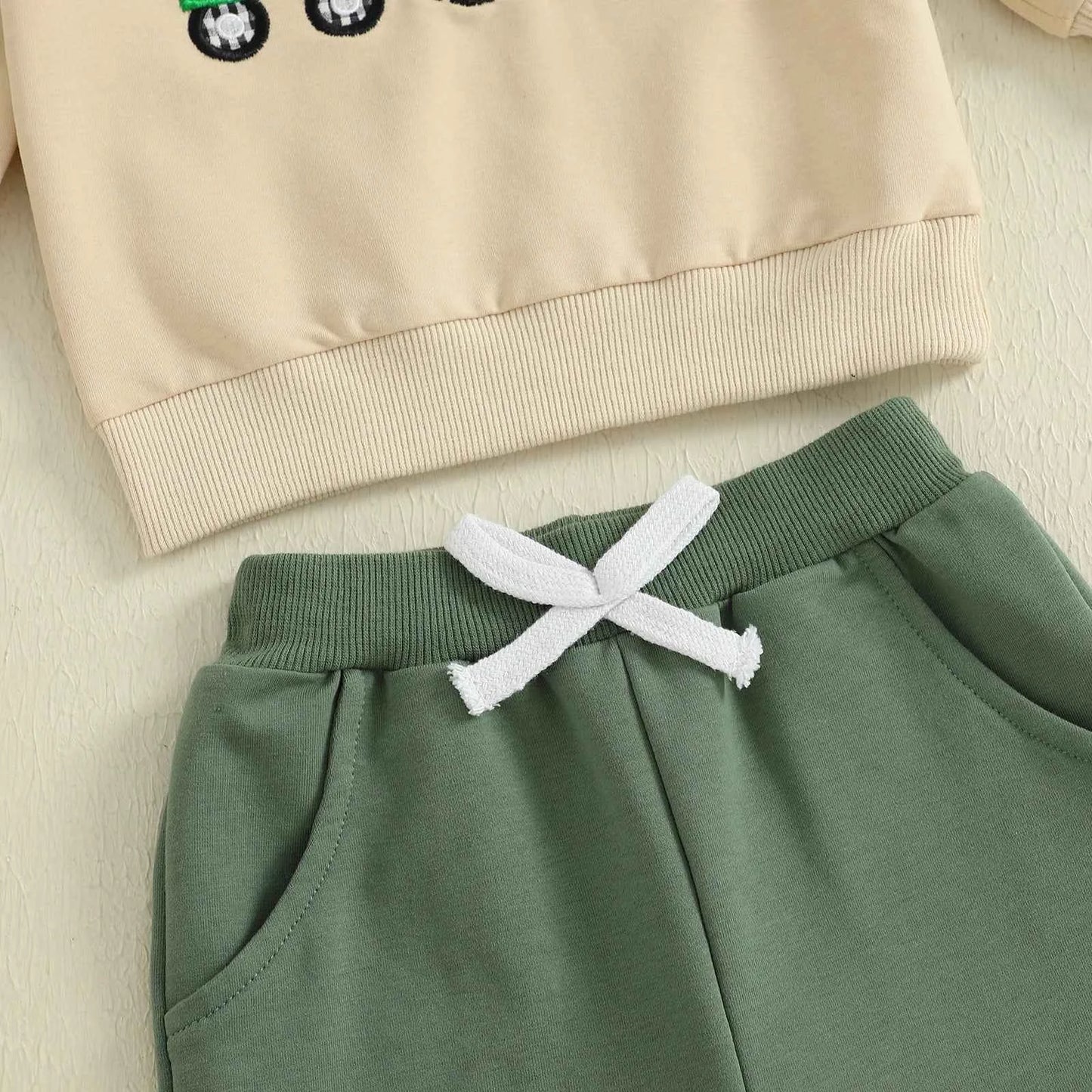 Pumpkin Turkey Tractor Embroidery Sweatshirt & Elastic Waist Pants Set