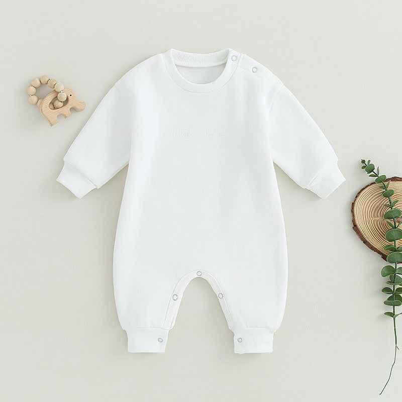 Baby Letter Embroidered "Little Dude" Jumpsuit – Long Sleeve Footless Romper (0–18M)