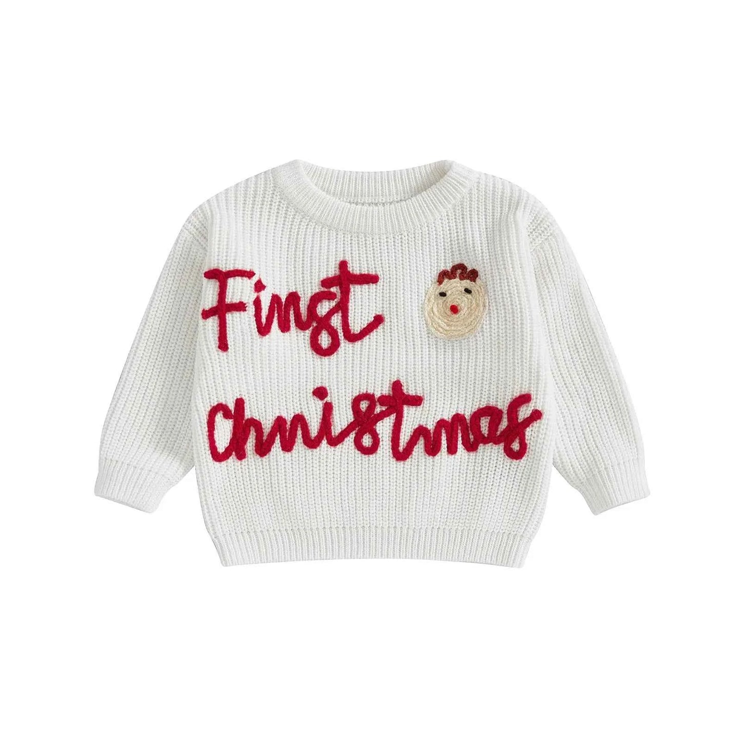 Infant Christmas Sweater – Long Sleeve Crew Neck Elk Letter Knit Pullover for Winter
