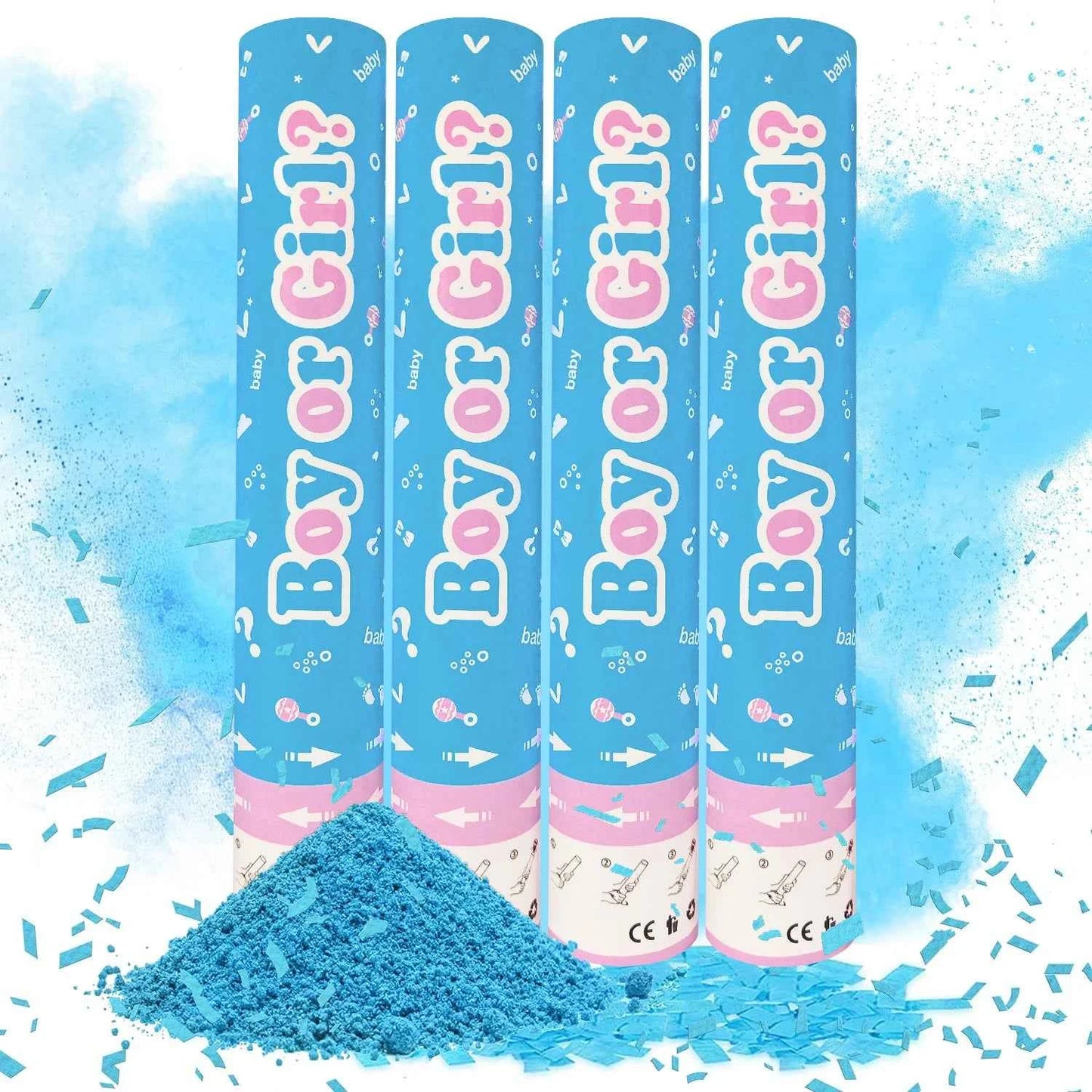 Gender Reveal Confetti & Powder Cannon Set – 4-Piece Handheld Pink or Blue Smoke Bombs Party Décor