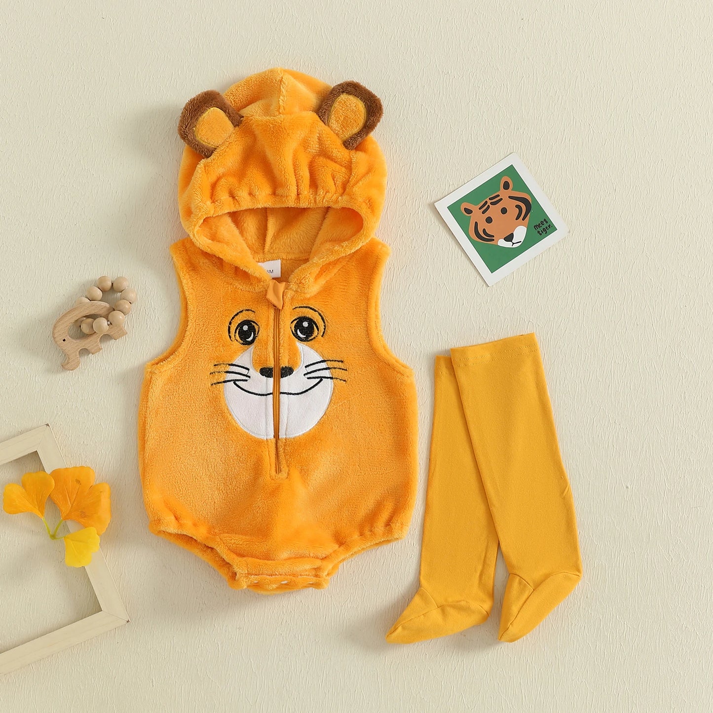 Toddler Lion Halloween Costume – Soft Fleece Hooded Jumpsuit with Socks for Kids